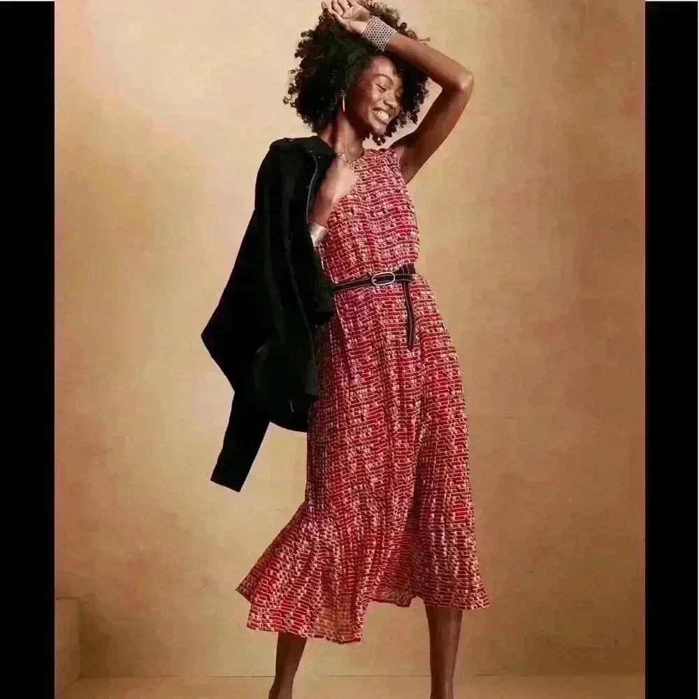 Banana Republic Pleated Tie-Waist Midi Dress